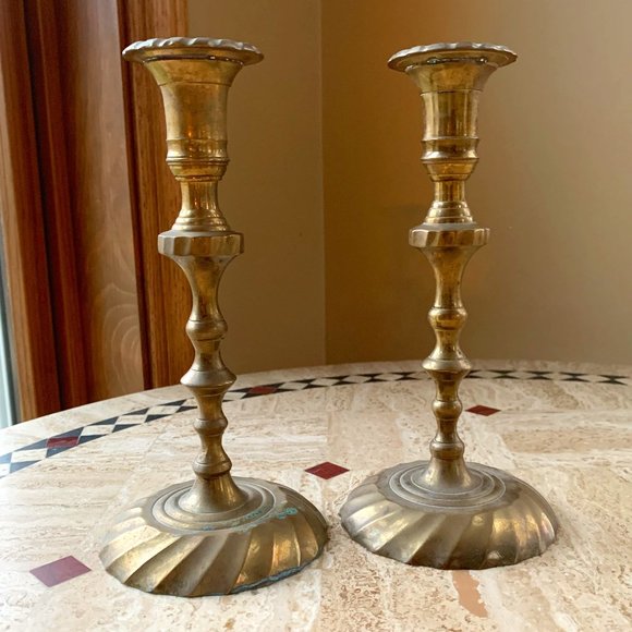 VTG Brass Candle Holder Pair Boho Decor India Bohemian Chandlestick